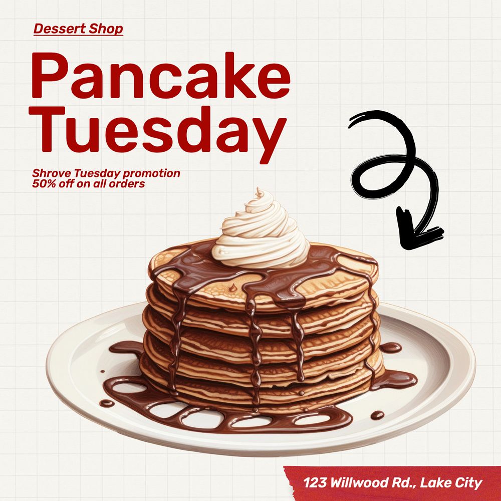 Pancake Tuesday Facebook post template, editable design