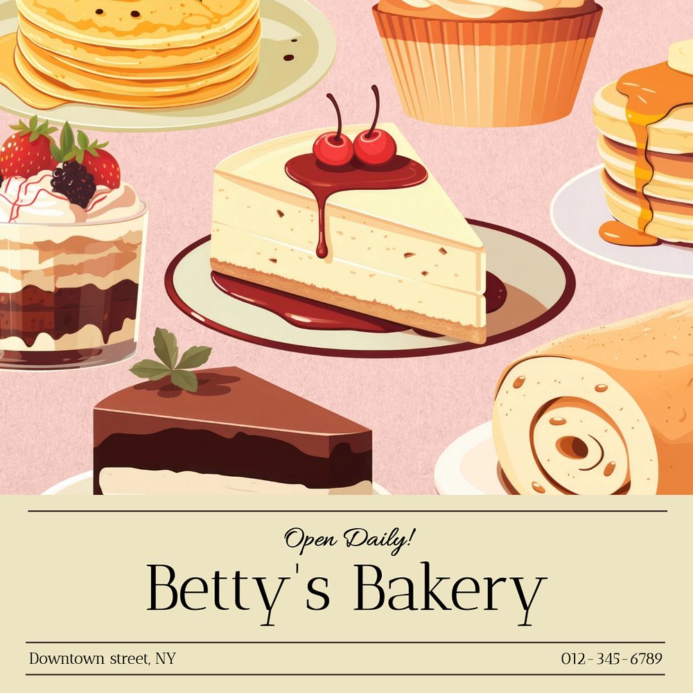 Bakery shop Instagram post template, editable text