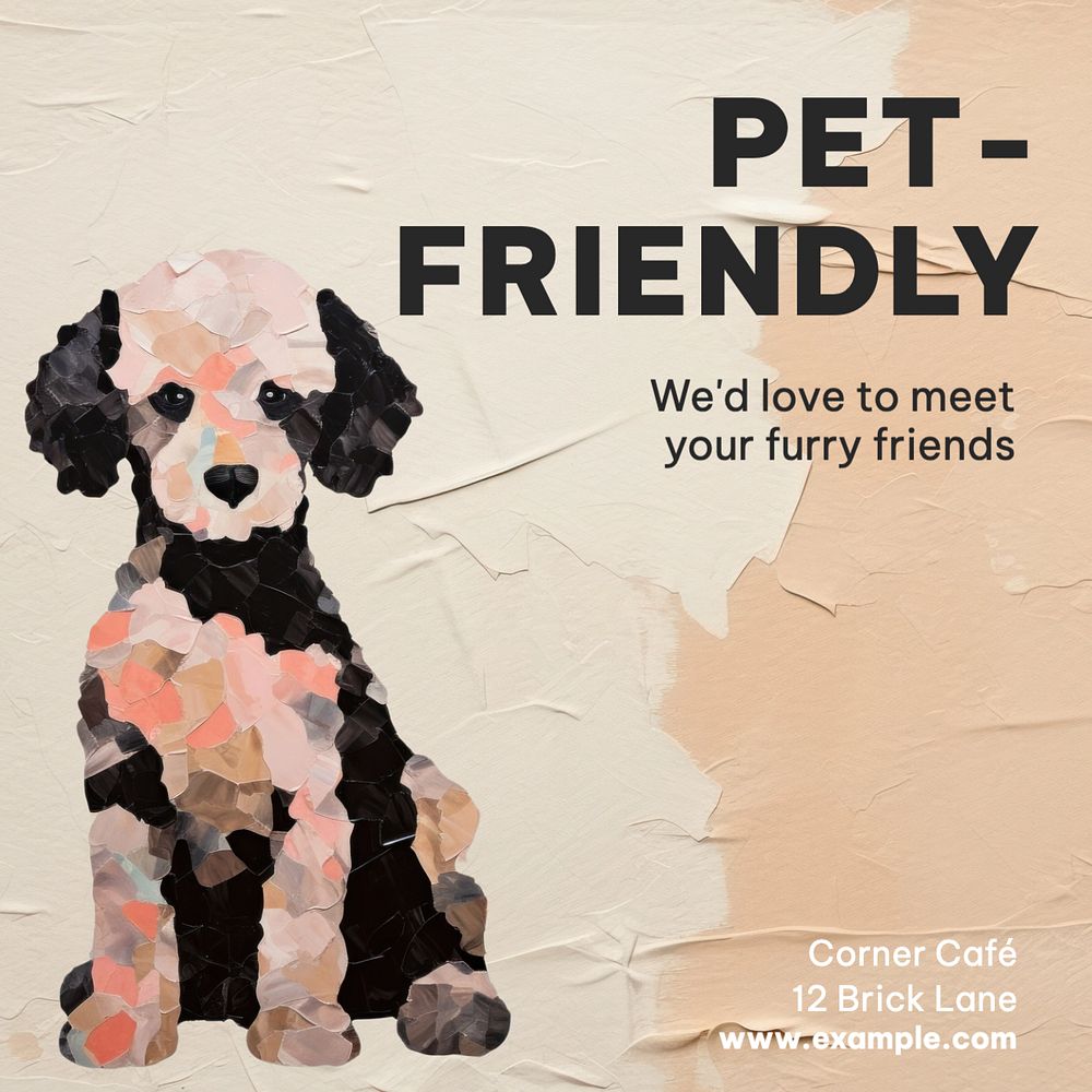 Pet-friendly cafe Instagram post template, editable text