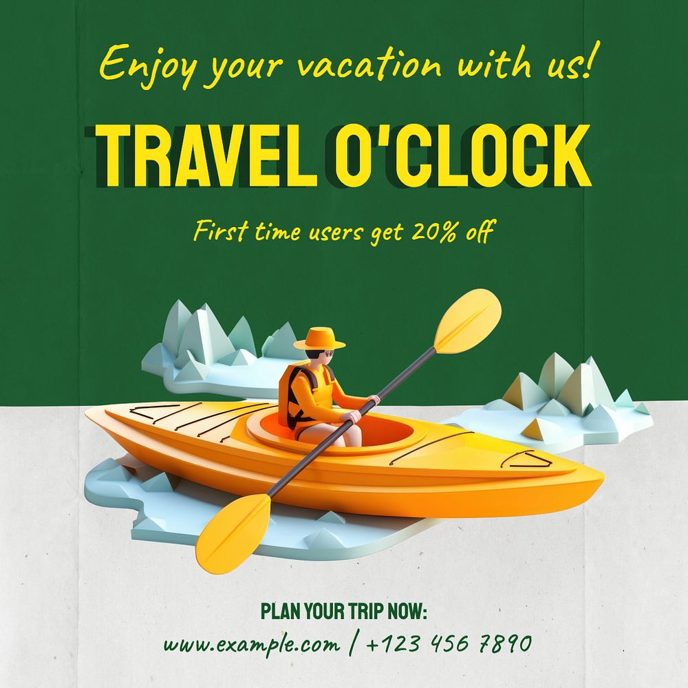 Travel o'clock Instagram post template, editable text