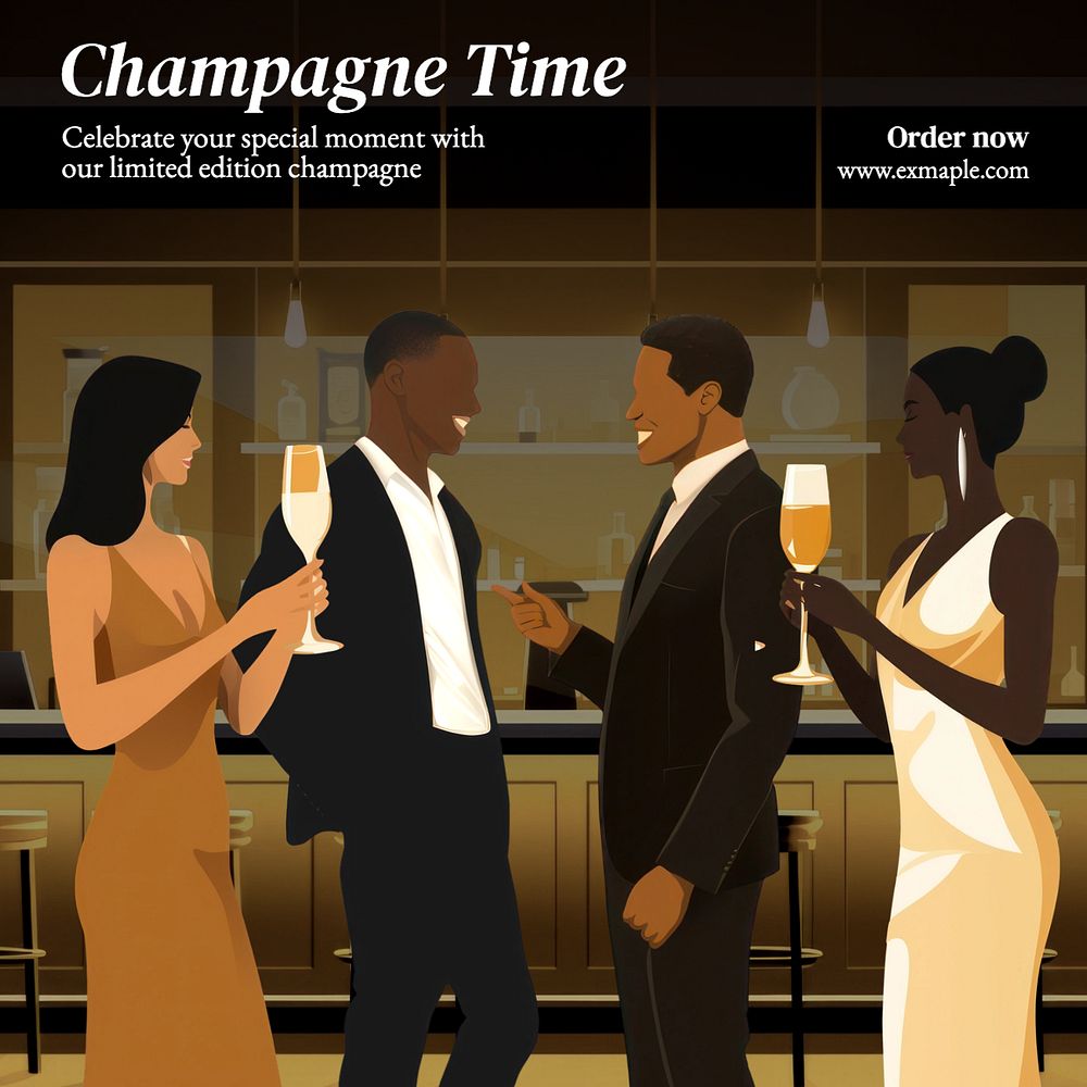 Champagne time Instagram post template, editable text