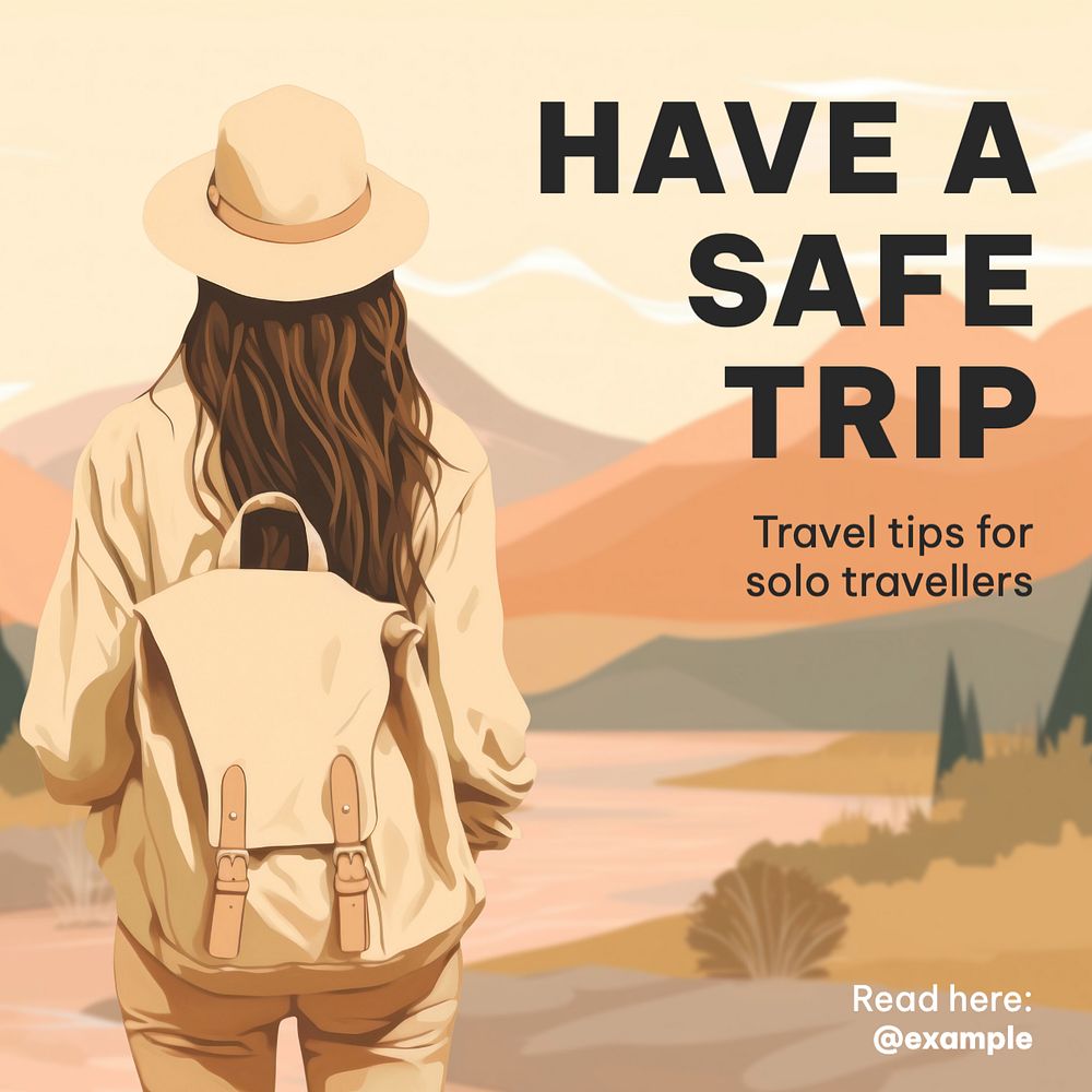 Safe trip Instagram post template, editable text