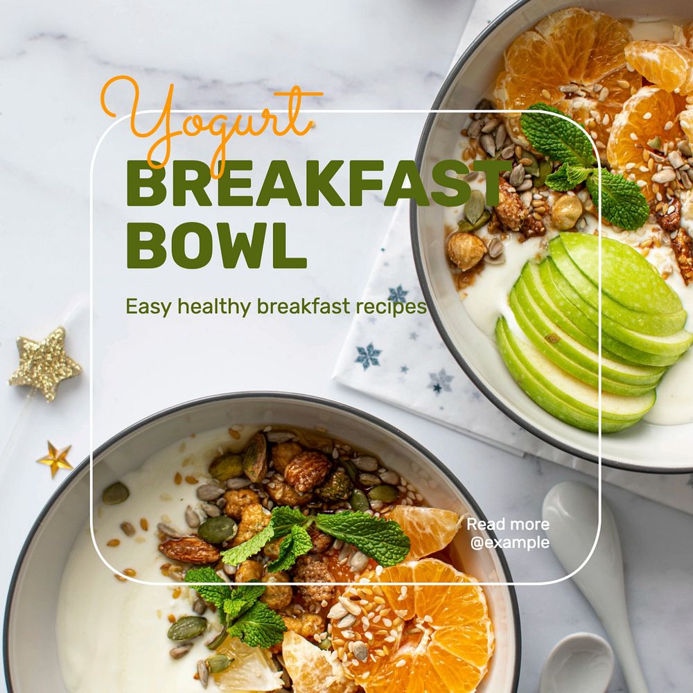 Yogurt breakfast Instagram post template, editable text