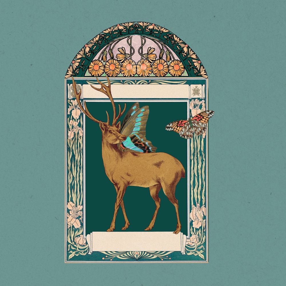 Stag deer, vintage animal illustration. Remixed by rawpixel.