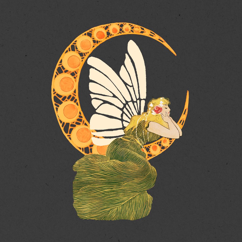 Butterfly fairy, vintage art nouveau illustration. Remixed by rawpixel.