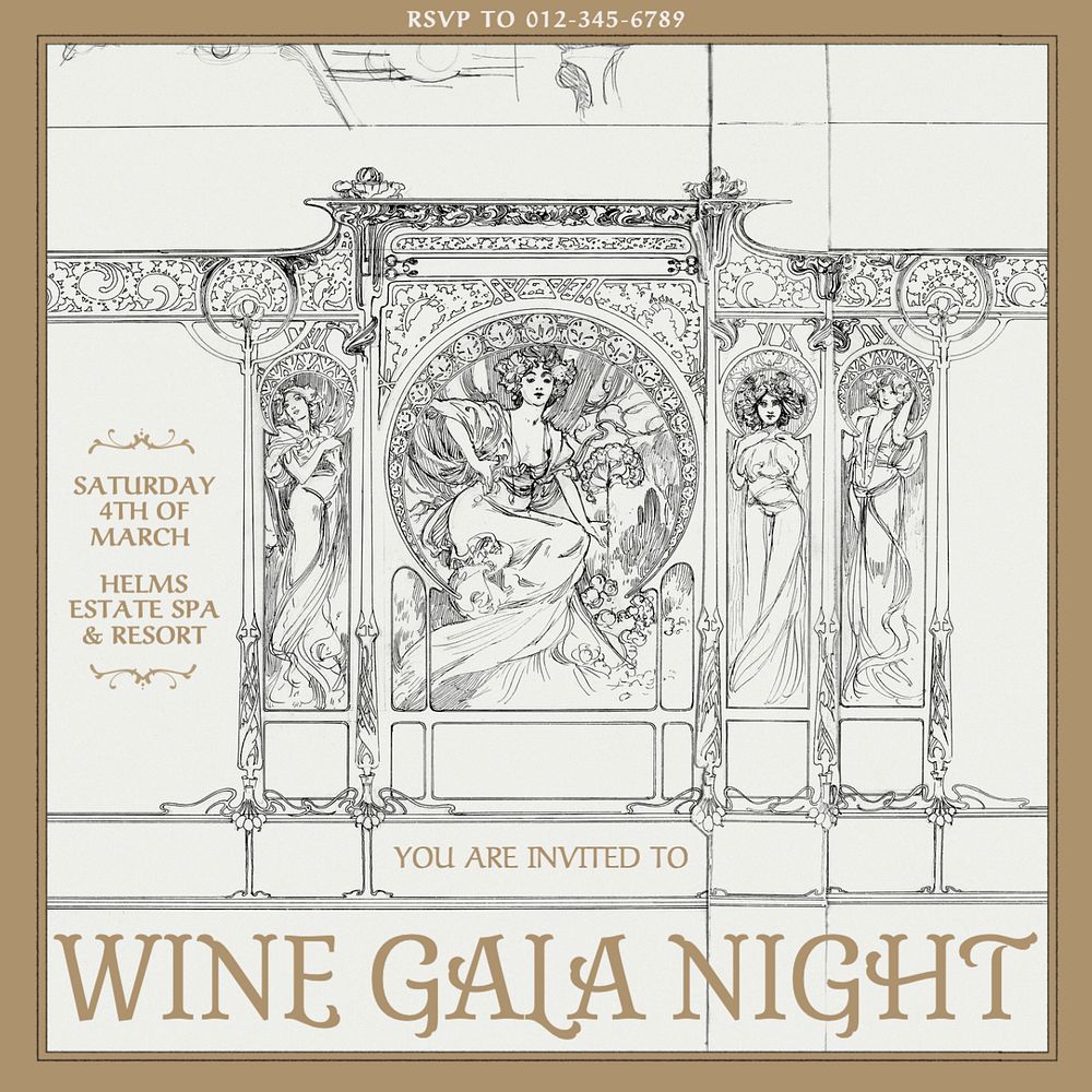 Wine gala night Instagram post template, editable text