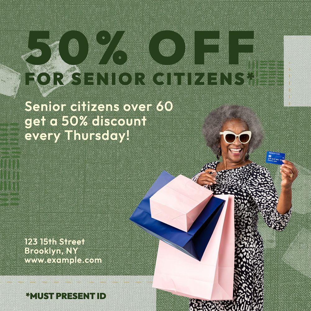 Senior citizen discount  Instagram post template, editable text