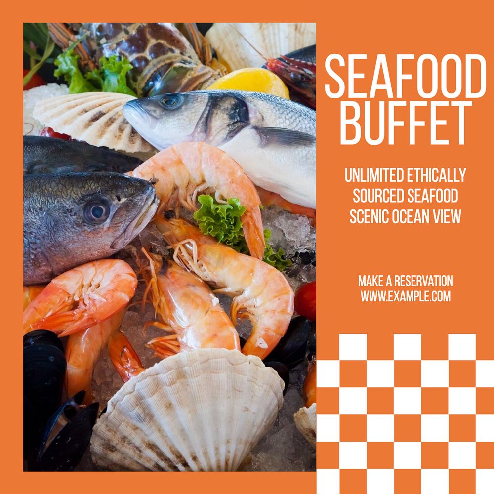 Seafood buffet Instagram post template, editable text