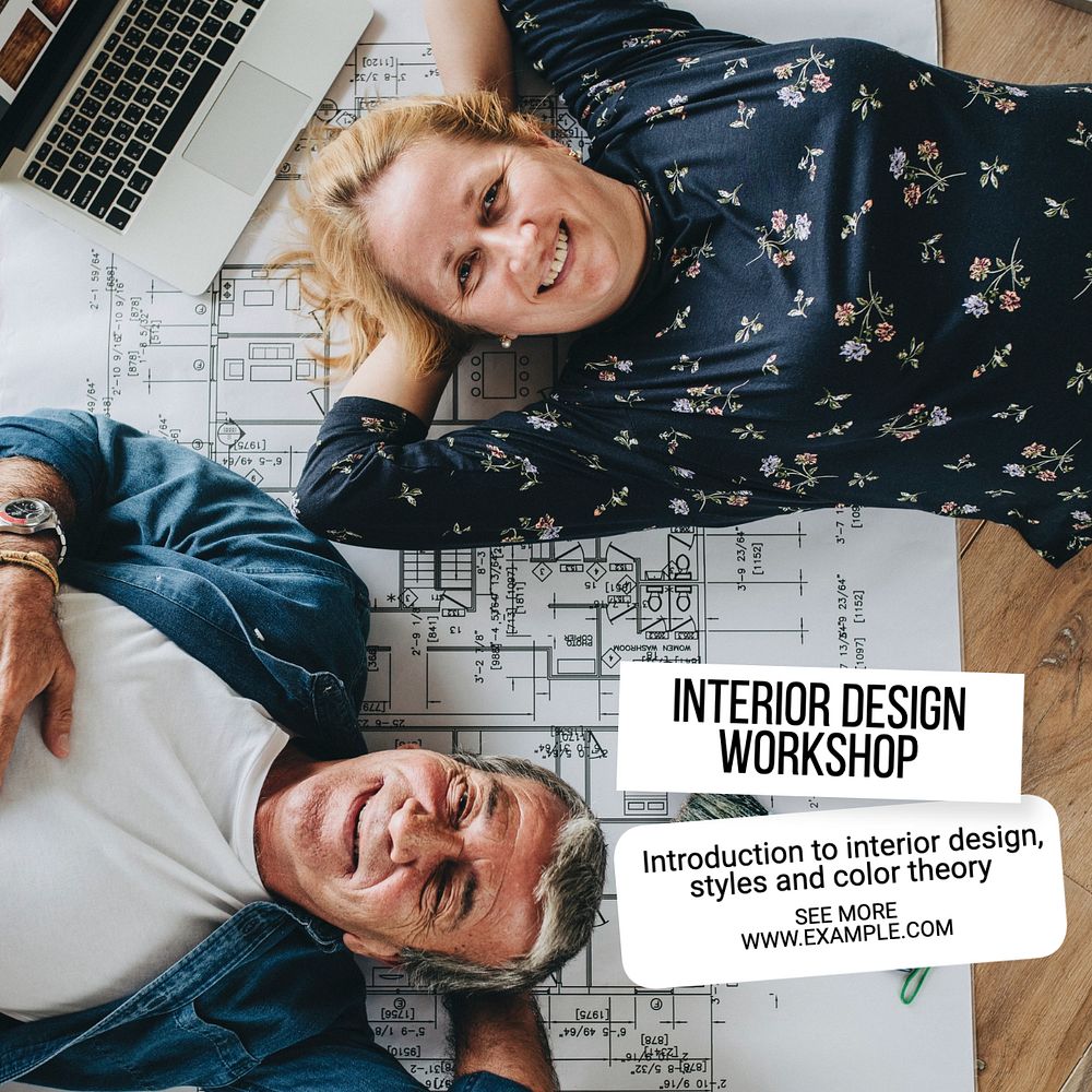 Interior design workshop Instagram post template, editable text