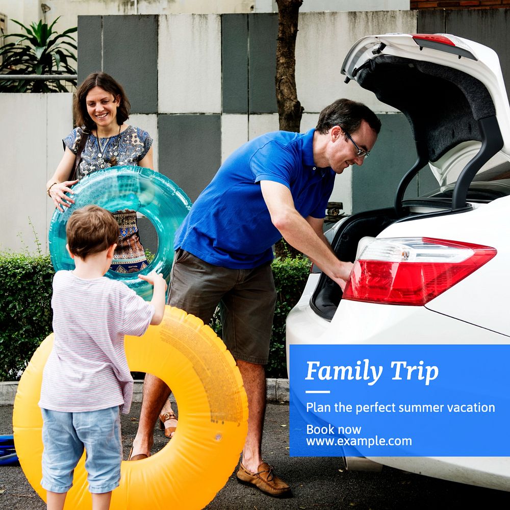 Family trip Instagram post template, editable text