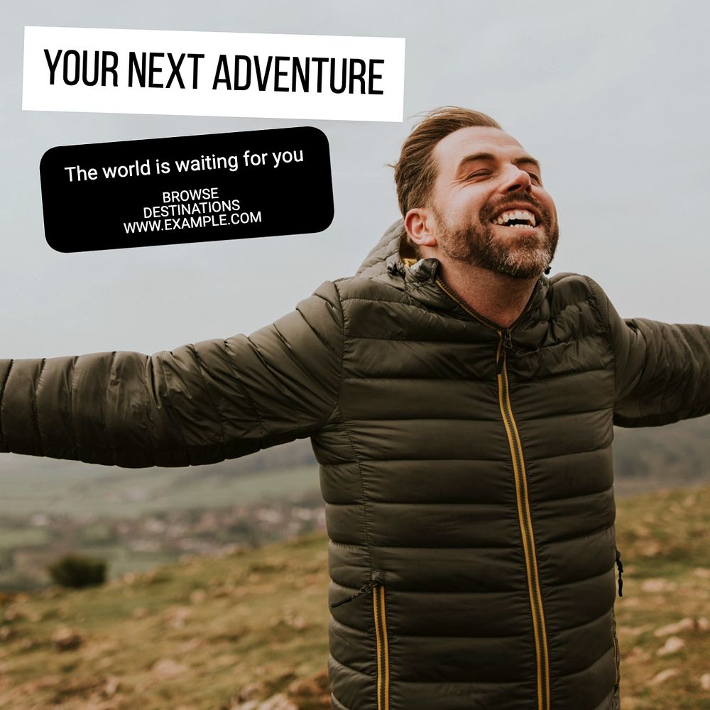 Travel adventure Instagram post template, editable text