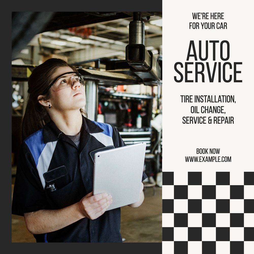 Auto service Instagram post template, editable text