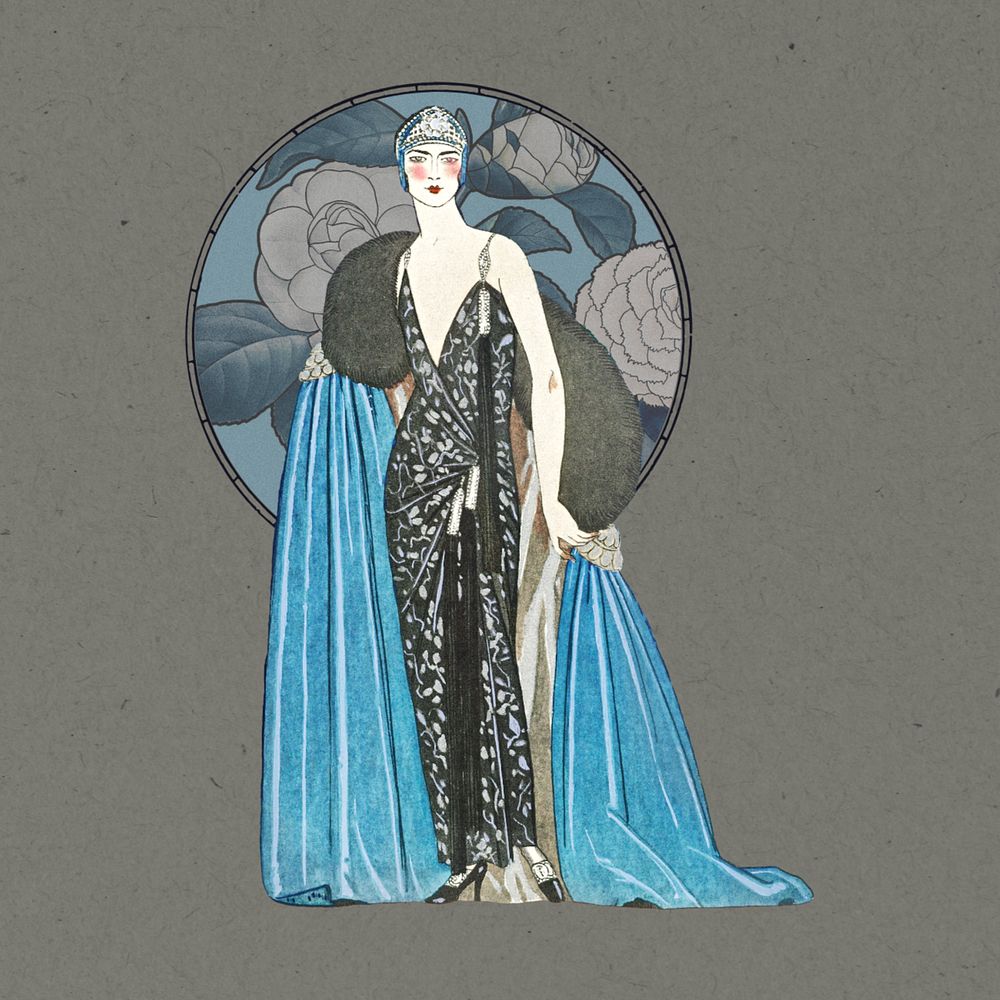 George Barbier's woman, vintage fashion illustration. Remixed by rawpixel.