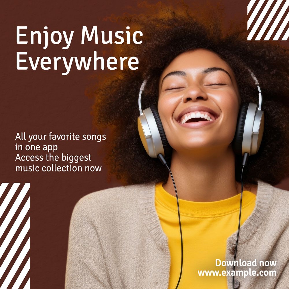 Music everywhere Instagram post template, editable text