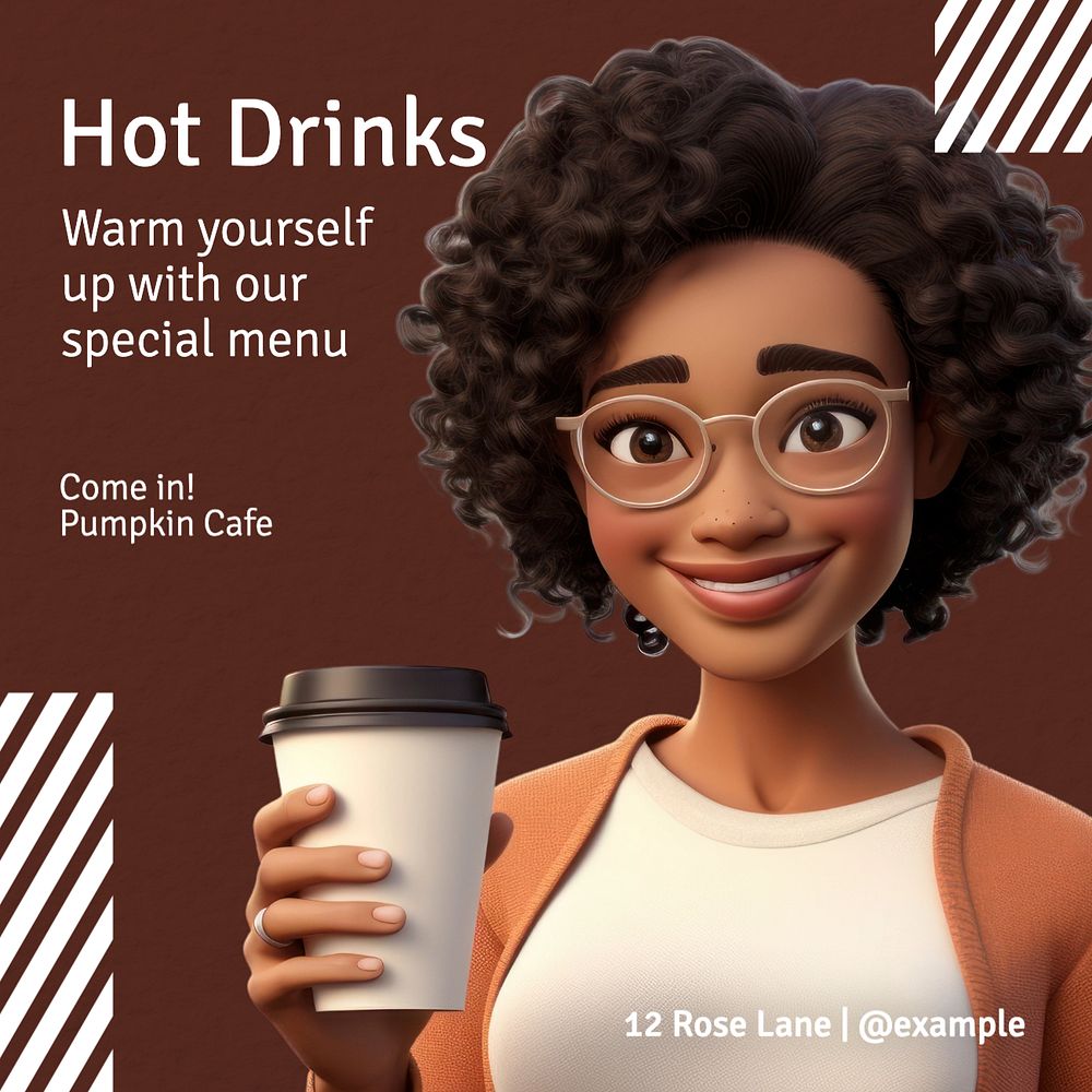 Hot drinks cafe Instagram post template, editable text