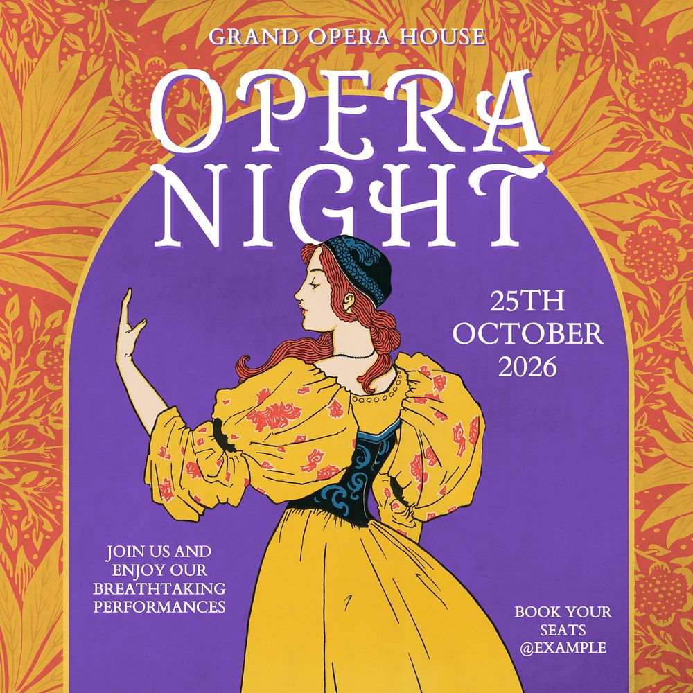 Opera night Instagram post template, editable text