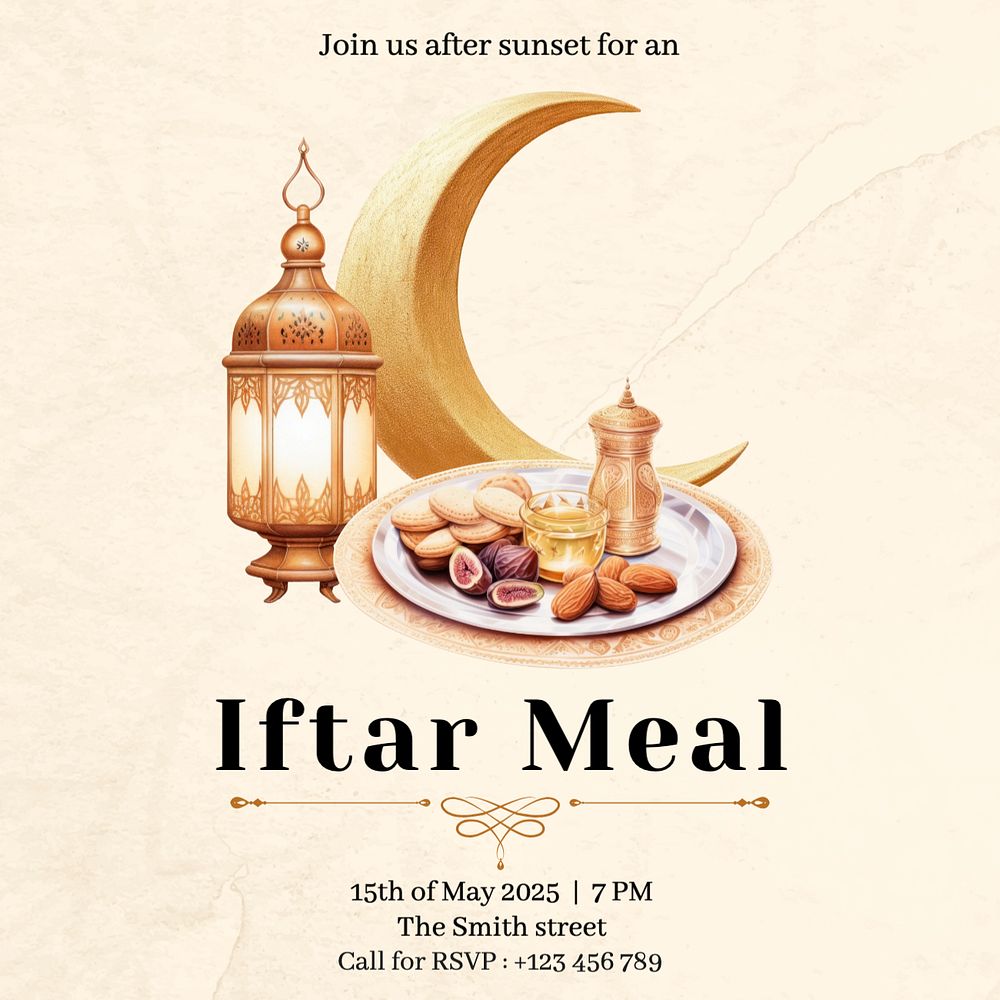 Iftar meal Facebook post template, editable design