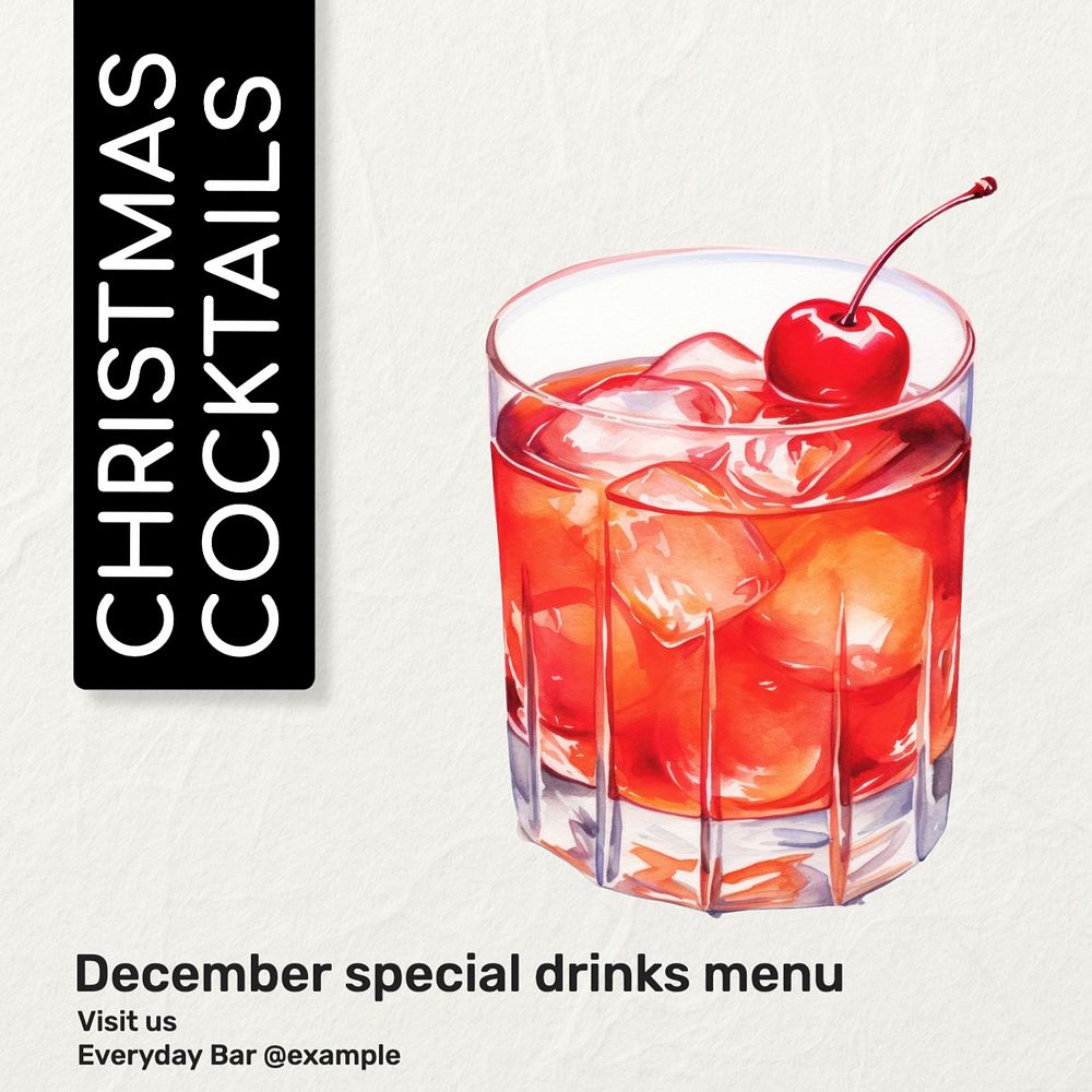 Christmas cocktails Facebook post template, editable design