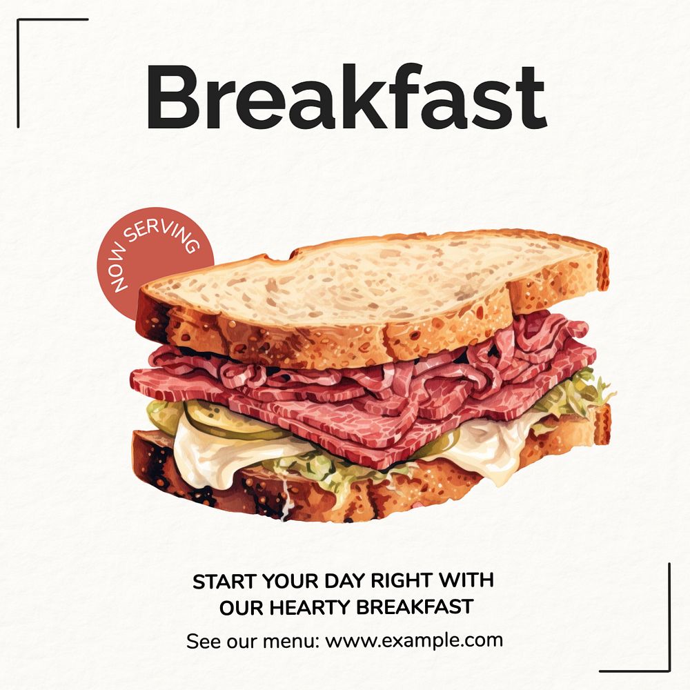 Breakfast restaurant ads Facebook post template, editable design