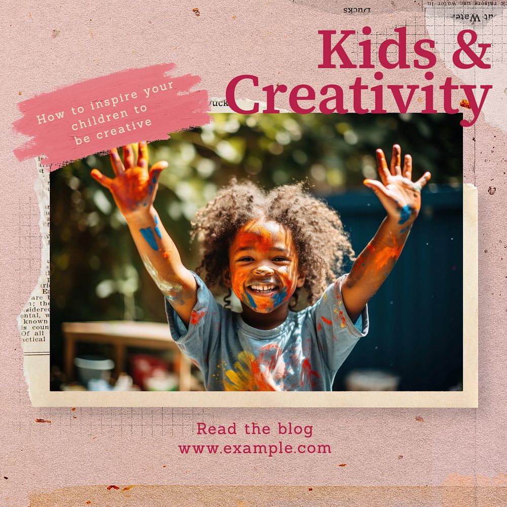 Kids & creativity Instagram post template, editable text