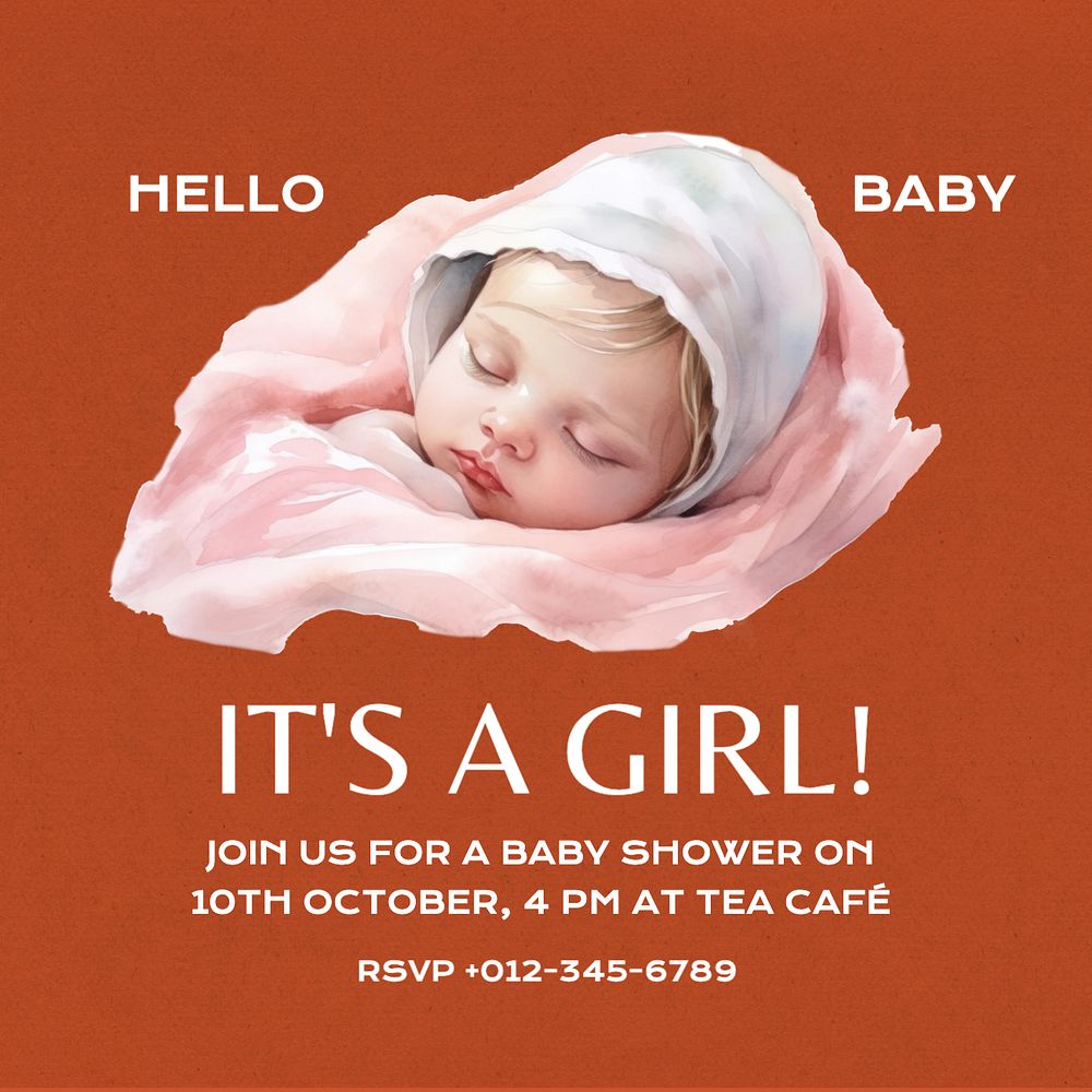 Baby shower Instagram post template, editable text