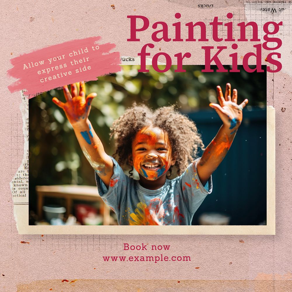 Painting for kids Instagram post template, editable text