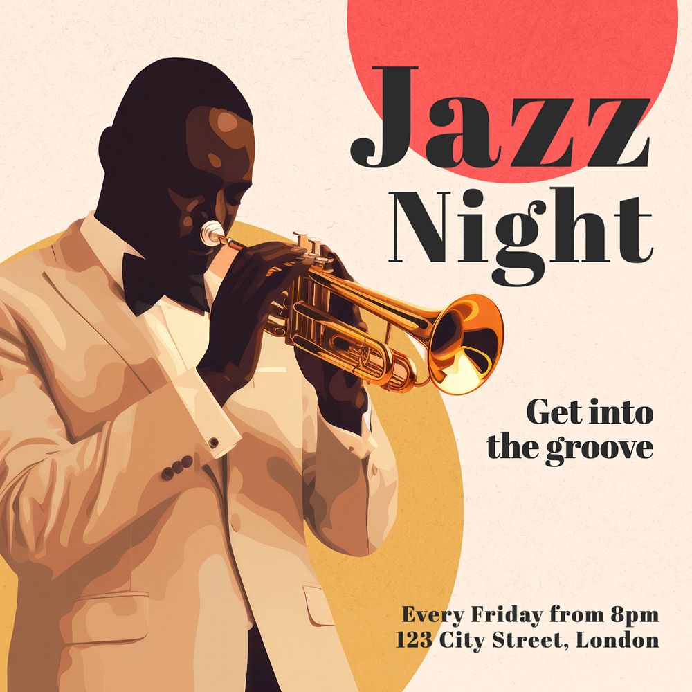 Jazz night Instagram post template, editable text