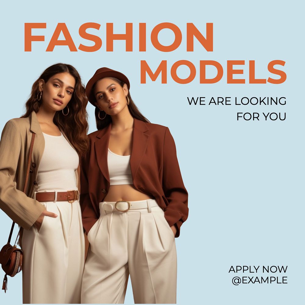 Hiring fashion models Instagram post template, editable text