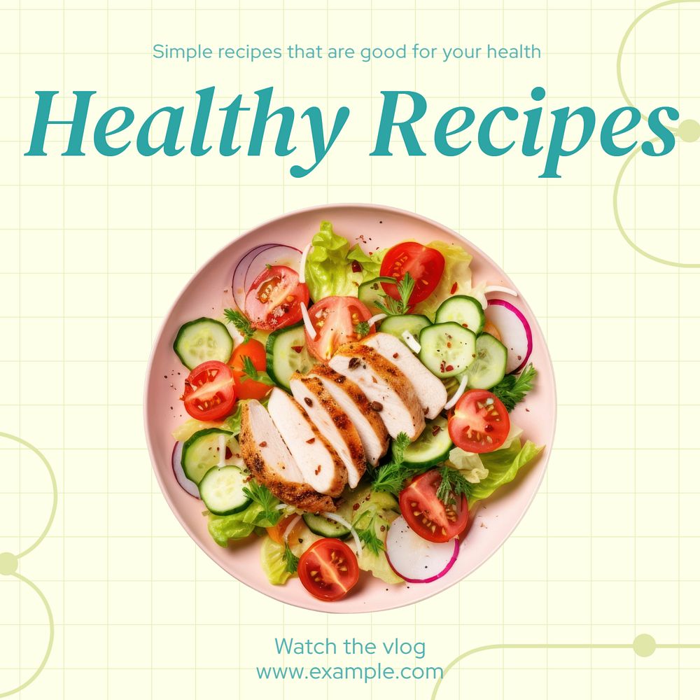 Healthy recipes Instagram post template, editable text