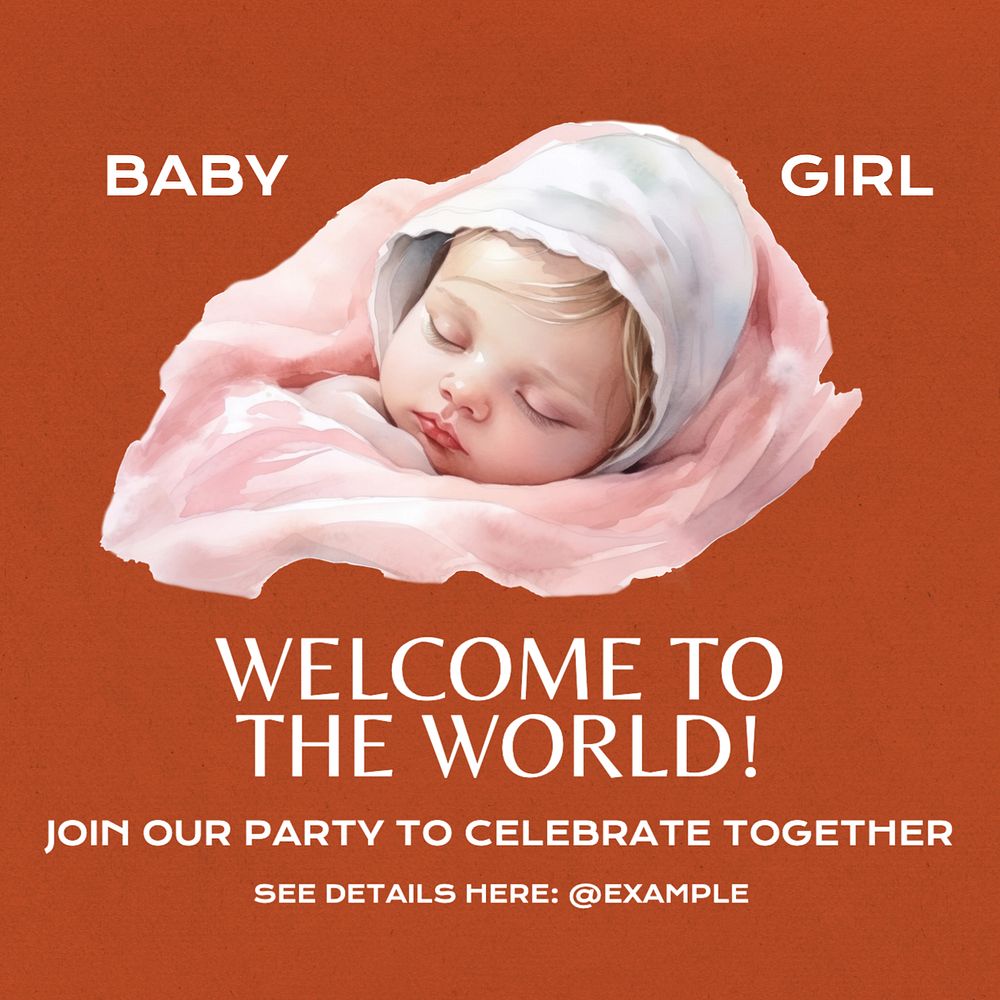 Baby girl party Instagram post template, editable text