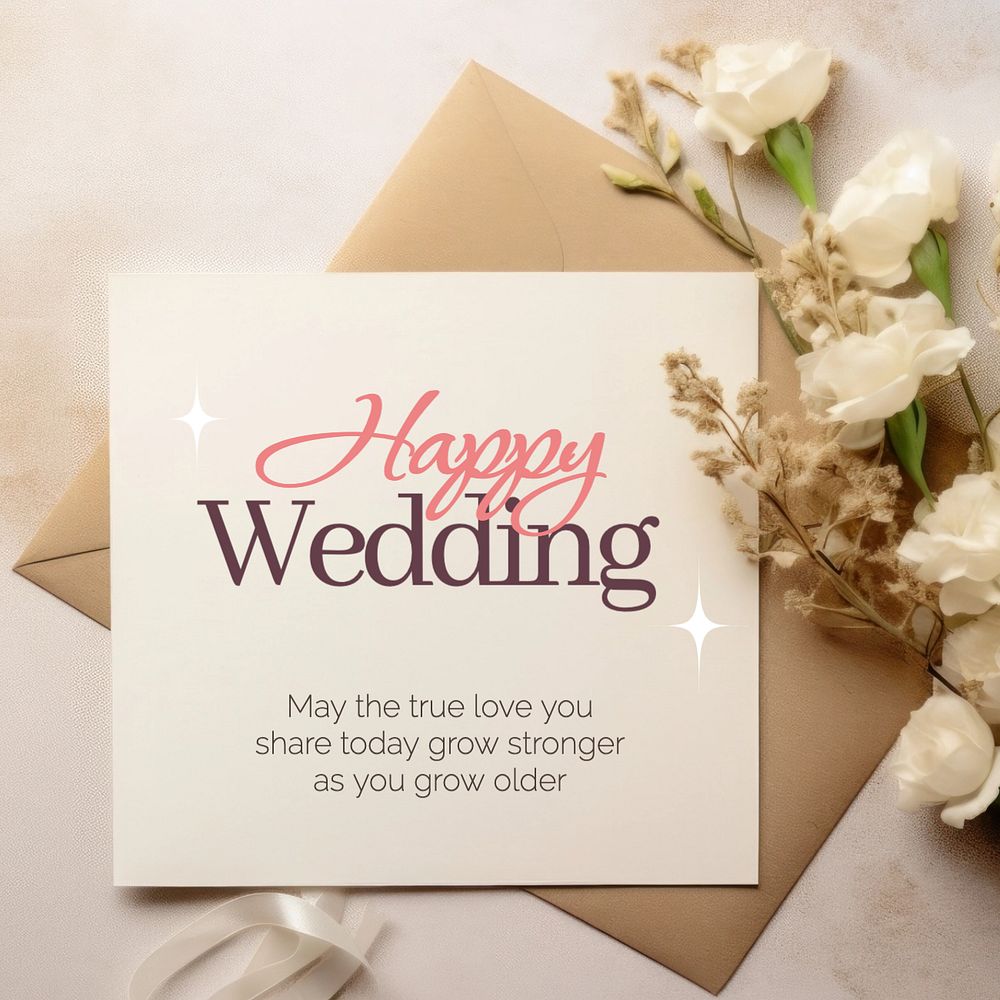 Happy wedding Instagram post template, editable text