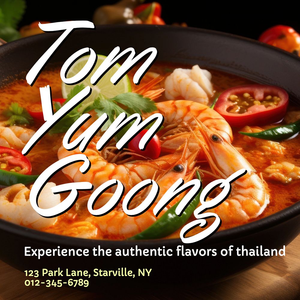 Tom yum goong Instagram post template, editable text