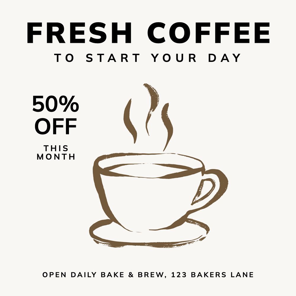 Fresh coffee Instagram post template, editable text