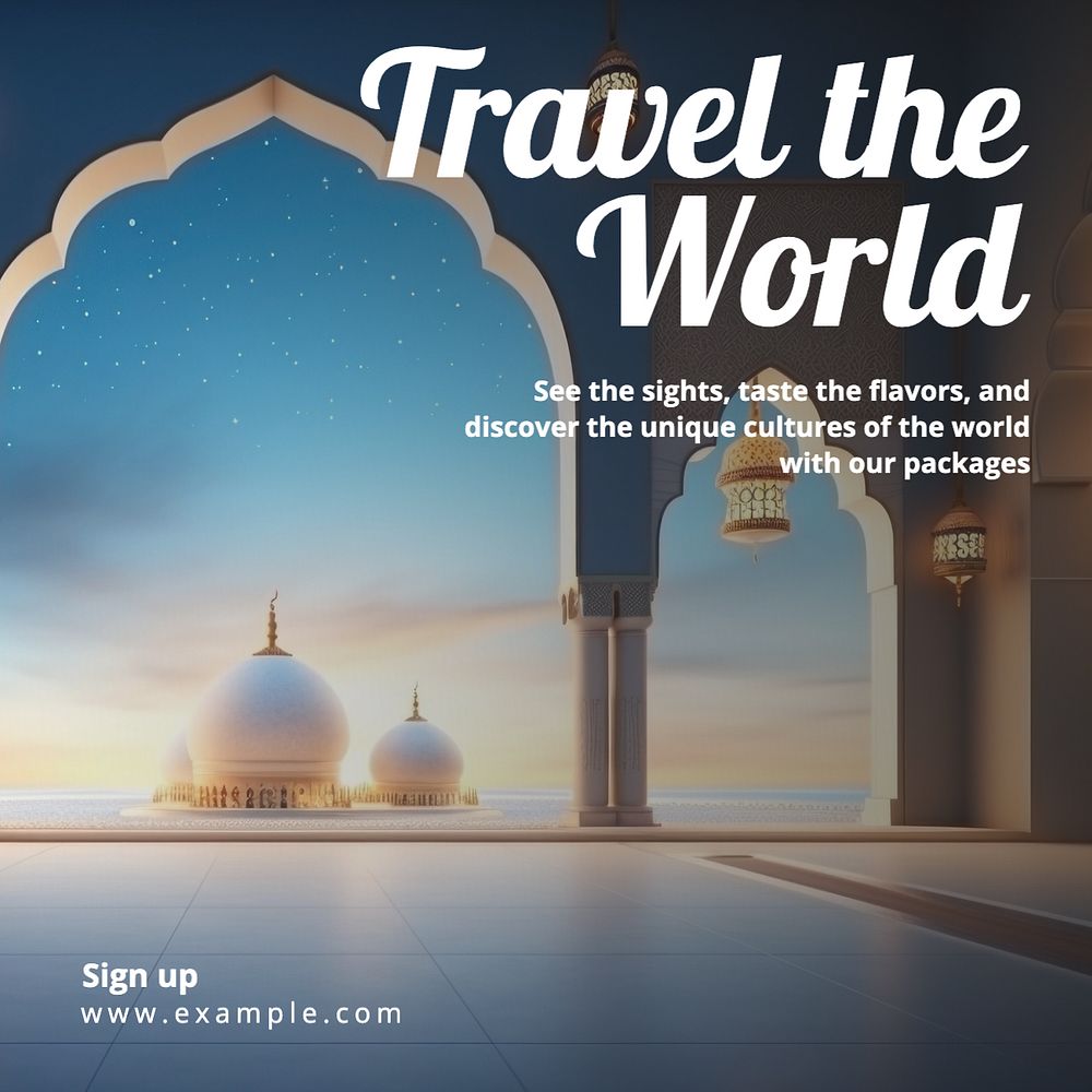 World travel Instagram post template, editable text