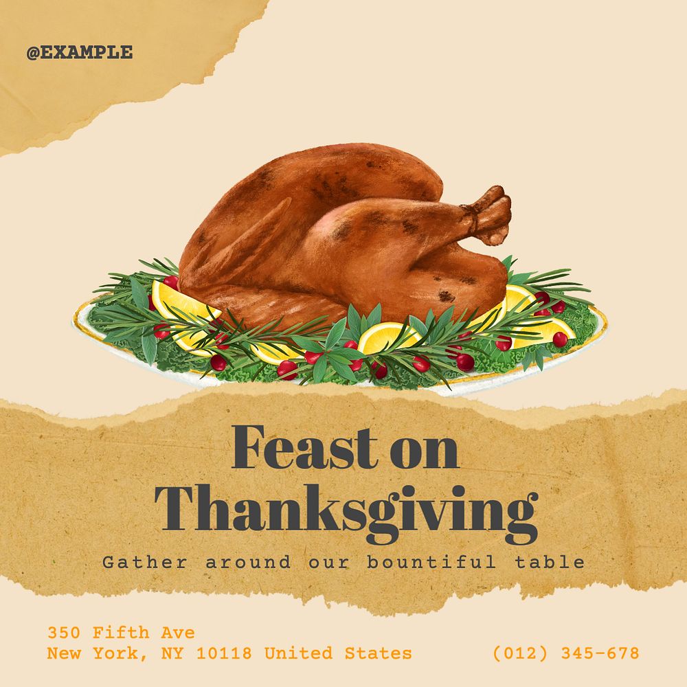 Thanksgiving dinner holiday Instagram post template, editable text