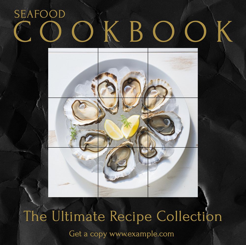 Seafood cookbook Instagram post template, editable text