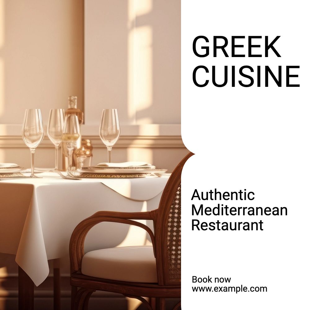 Greek cuisine Instagram post template, editable text