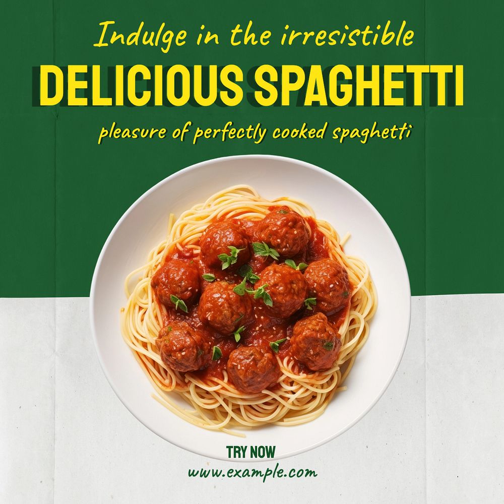 Delicious spaghetti Instagram post template, editable text