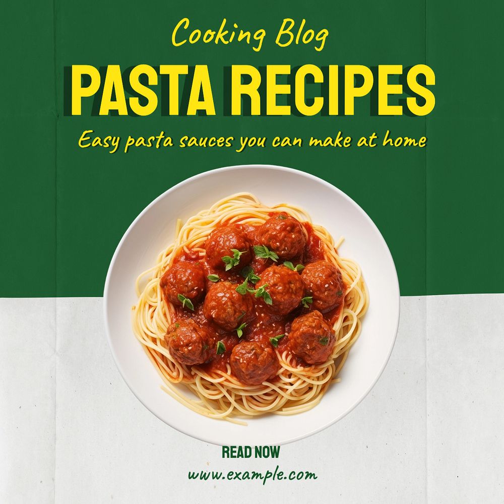 Pasta recipe Instagram post template, editable text