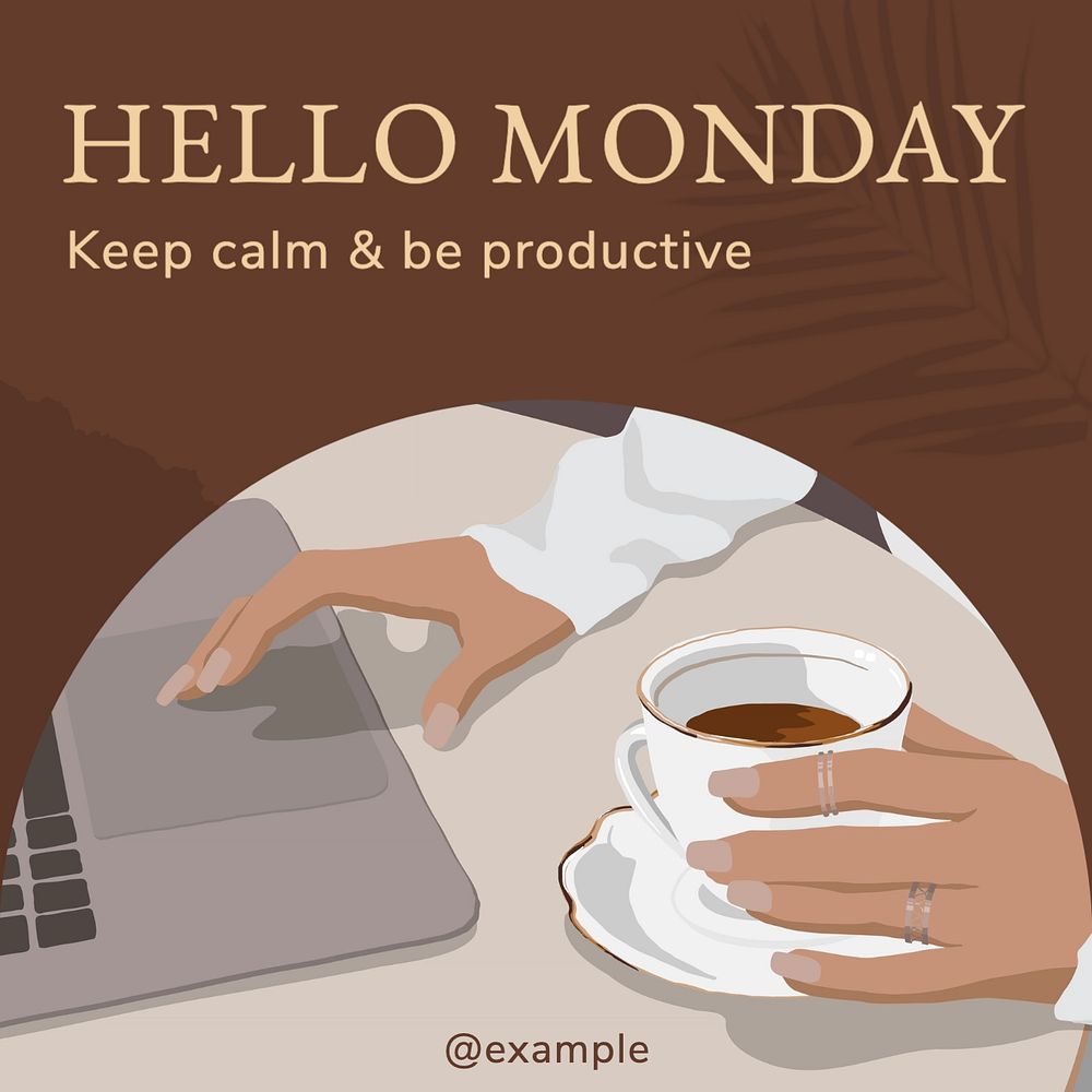 Hello Monday, productivity Instagram post template, editable text