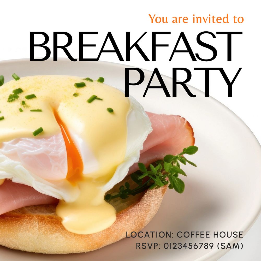 Breakfast party Instagram post template, editable text