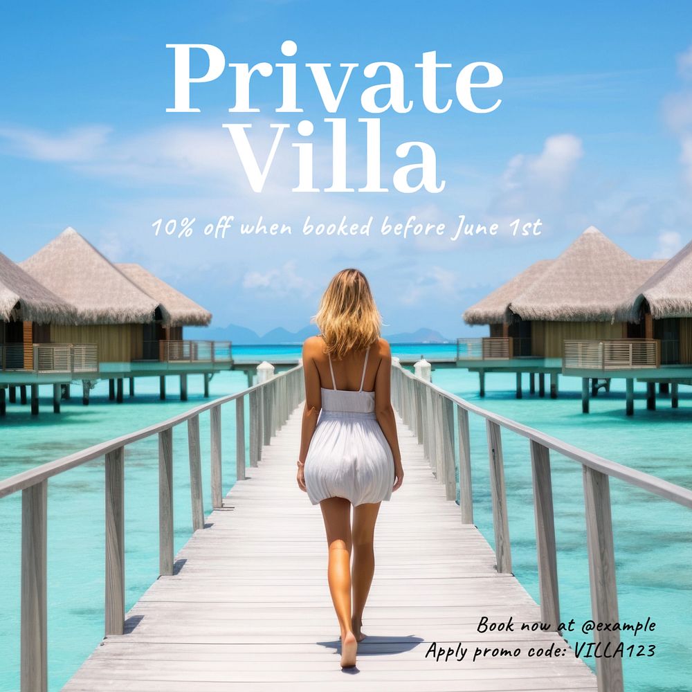 Private villa Instagram post template, editable text