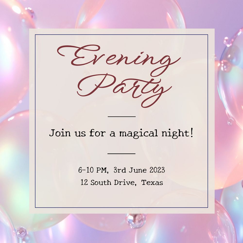 Evening party invitation Instagram post template, editable text