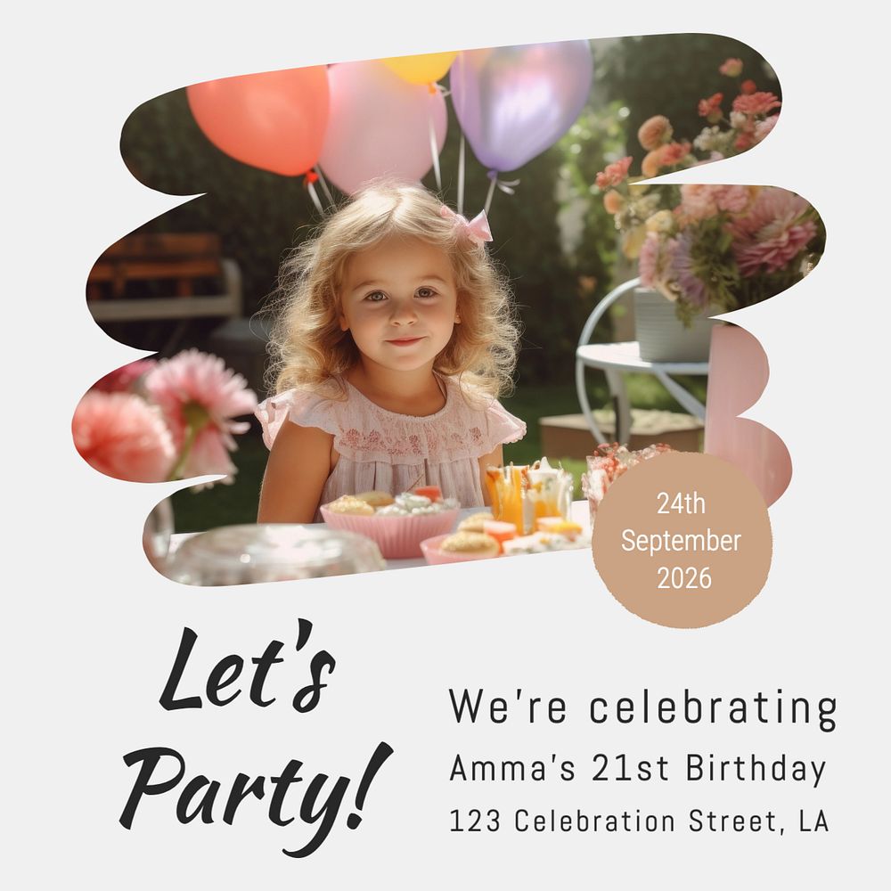 Birthday party Instagram post template, editable text