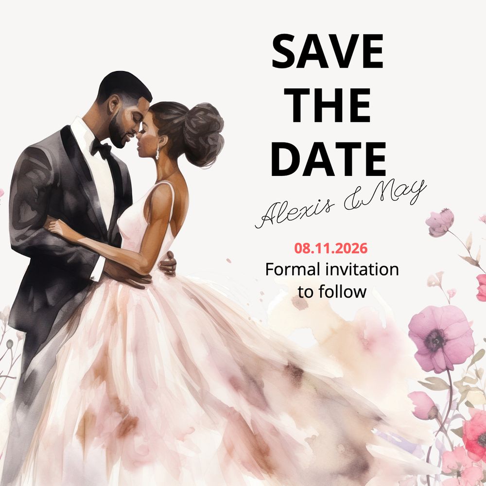 Wedding announcement Instagram post template, editable text