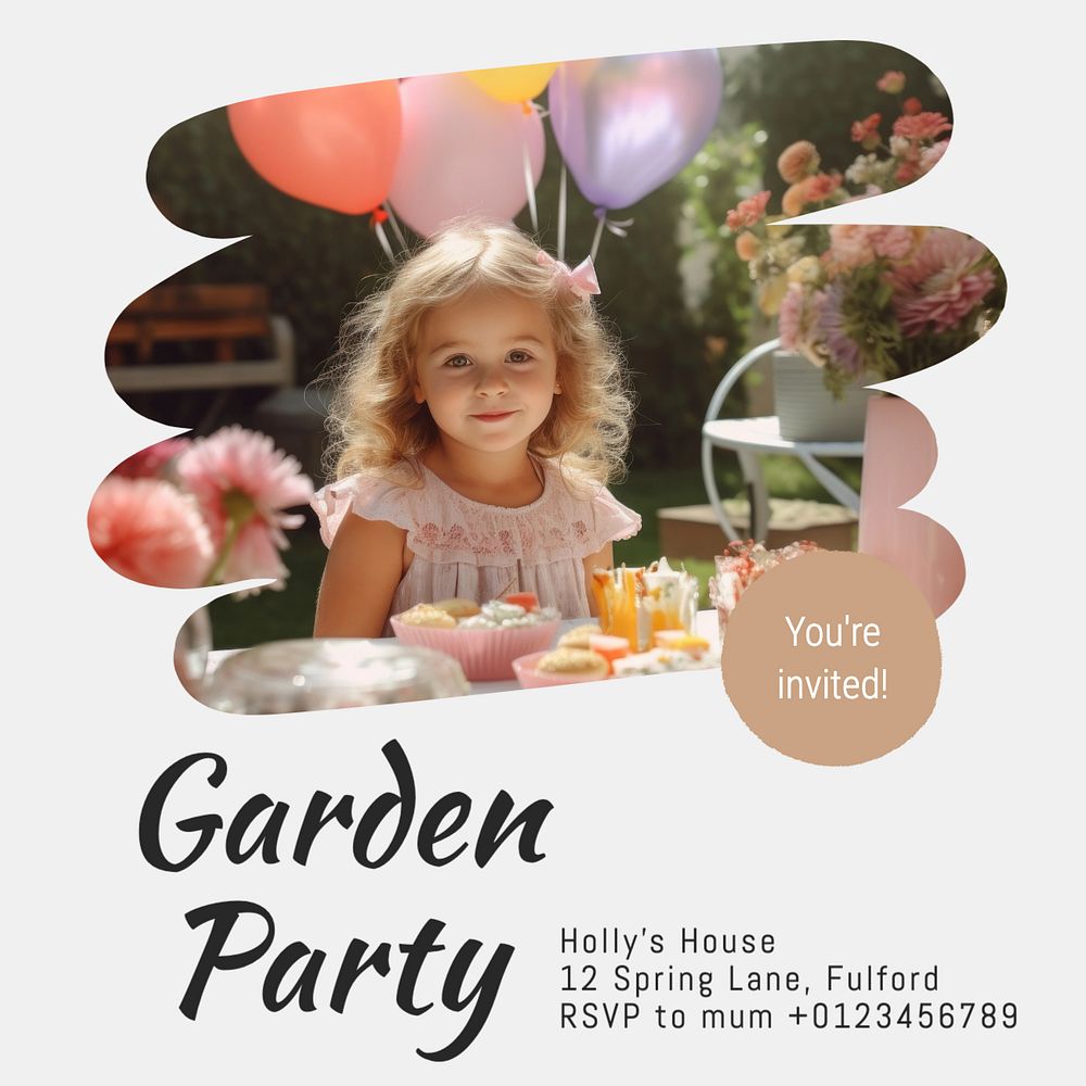 Garden party Instagram post template, editable text