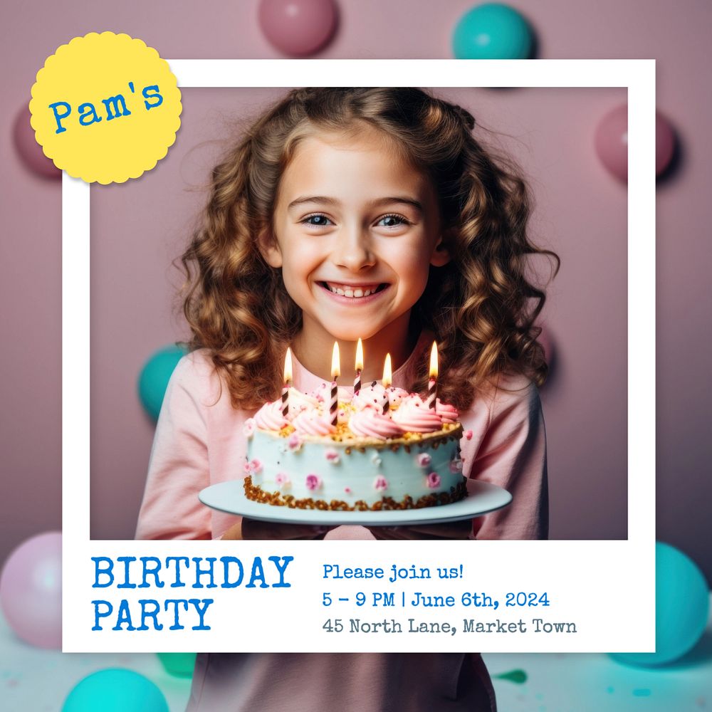 Birthday party Instagram post template, editable text