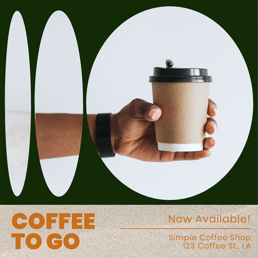 Coffee to go Instagram post template, editable text