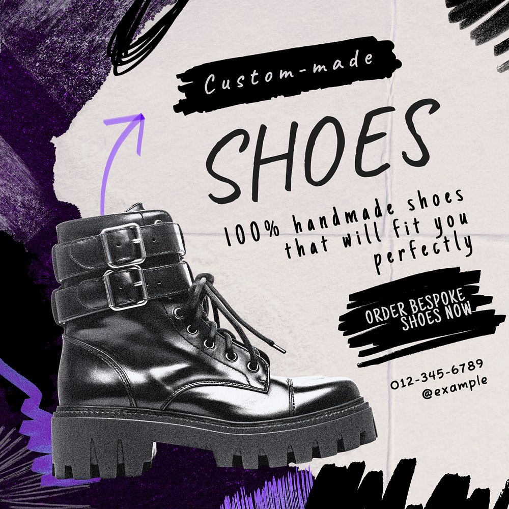 Custom-made shoes Instagram post template, editable text