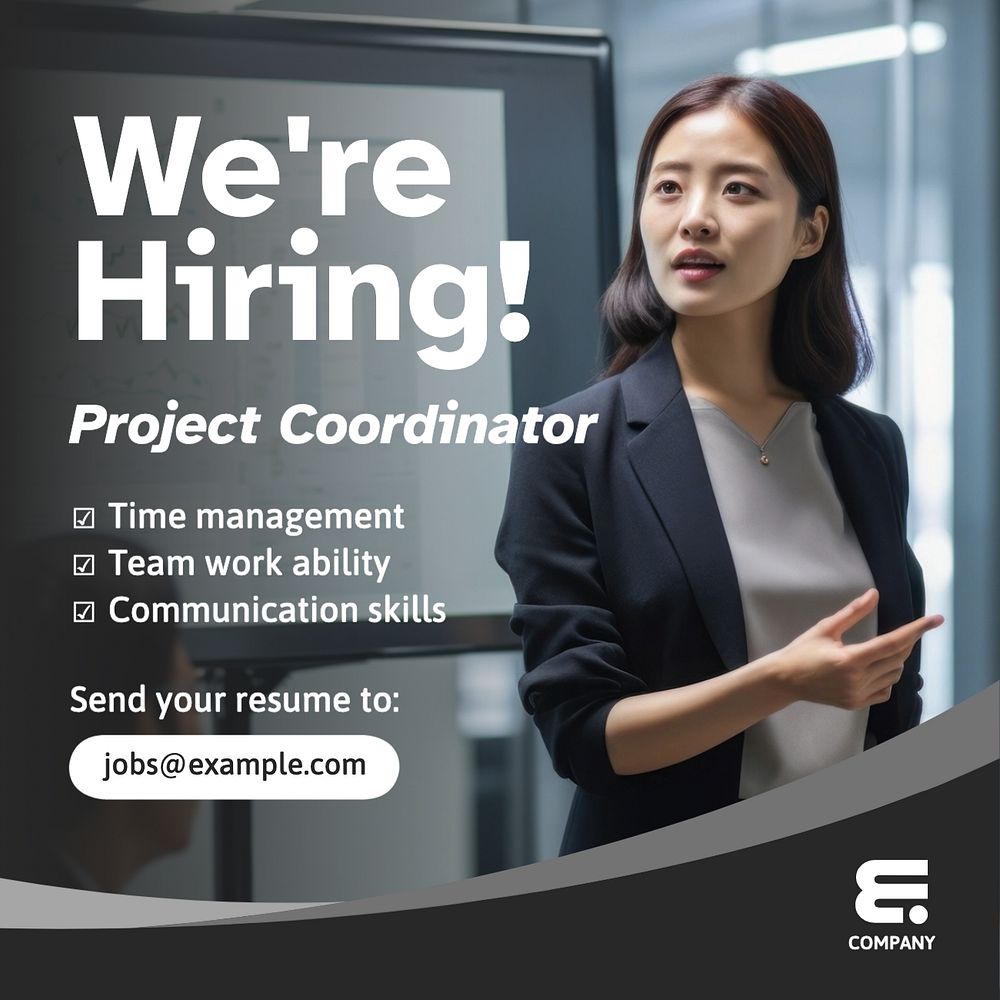 Project coordinator job Instagram post template, editable text